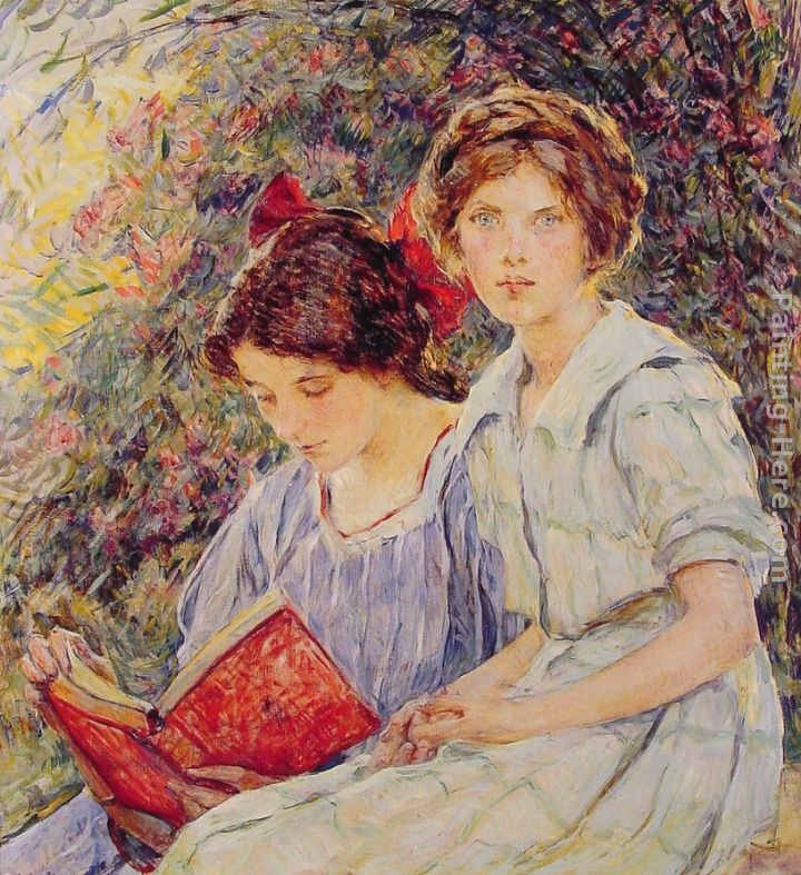 Two Girls Reading painting - Robert Reid Two Girls Reading art painting